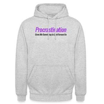 La procrastination me donne quelque chose à attendre avec impatience - Sweat-shirt à capuche unisexe - gris clair chiné - Devant - Alina (178cm) & Michal (187cm)