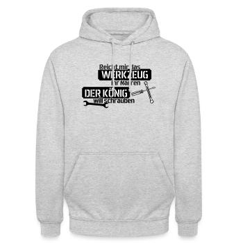 Reicht mir das Werkzeug ihr Narren - Unisex Hoodie - Hellgrau meliert - Vorne - Alina (178cm) & Michal (187cm)