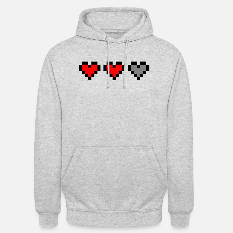 Coeurs de pixels - Sweat-shirt à capuche unisexe - gris clair chiné