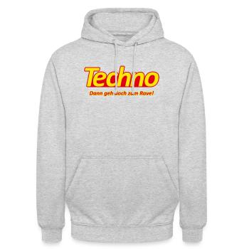 Techno - Dann geh doch zum Rave! - Werbeslogan - Unisex Hoodie - Hellgrau meliert - Vorne - Alina (178cm) & Michal (187cm)