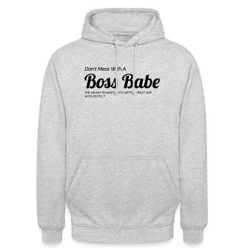 Boss babe don t mess avec - Sweat-shirt à capuche unisexe - gris clair chiné - Devant - Alina (178cm) & Michal (187cm)