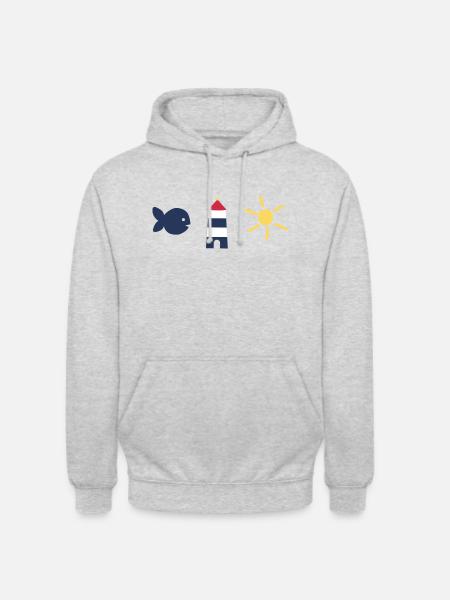 Maritime Fish Sun Lighthouse - Unisex Hoodie - light heather grey