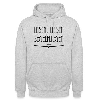 Leben lieben Segelfliegen - Glider - Thermik Pilot - Unisex Hoodie - Hellgrau meliert - Vorne - Alina (178cm) & Michal (187cm)