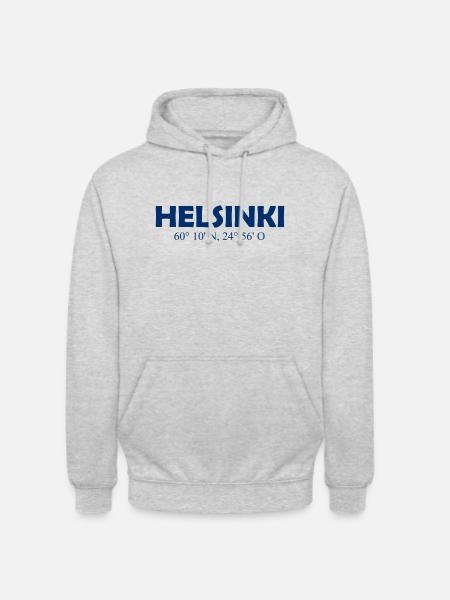 Helsinki Finland - Coordinates Longitude Latitude - Unisex Hoodie - light heather grey