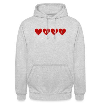 LOVE - Unisex Hoodie - Hellgrau meliert - Vorne - Alina (178cm) & Michal (187cm)