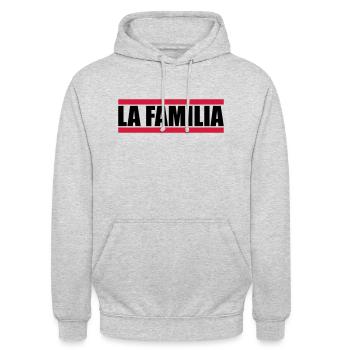 Bar La Familia - Sweat-shirt à capuche unisexe - gris clair chiné - Devant - Alina (178cm) & Michal (187cm)