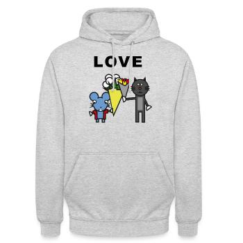 Katze Maus Liebe Geschenk - Unisex Hoodie - Hellgrau meliert - Vorne - Alina (178cm) & Michal (187cm)