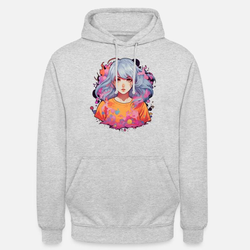 Fille d’anime - Sweat-shirt à capuche unisexe - gris clair chiné