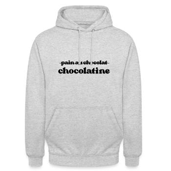 Chocolatine, pas pain au chocolat - Sweat-shirt à capuche unisexe - gris clair chiné - Devant - Alina (178cm) & Michal (187cm)