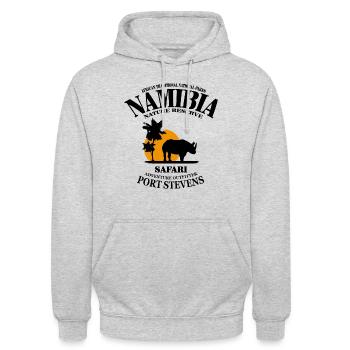 Namibia - Nashorn - Unisex Hoodie - Hellgrau meliert - Vorne - Alina (178cm) & Michal (187cm)