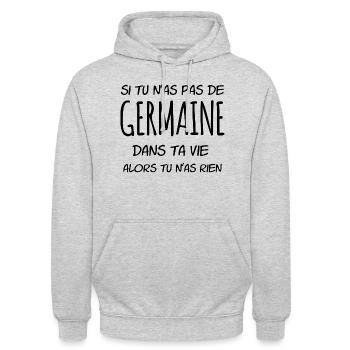 Si tu n'as pas de Germaine dans ta vie - Sweat-shirt à capuche unisexe - gris clair chiné - Devant - Alina (178cm) & Michal (187cm)