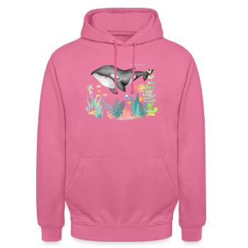 Orca Ozean Underwater - Unisex Hoodie - Pink - Vorne - Alina (178cm) & Michal (187cm)