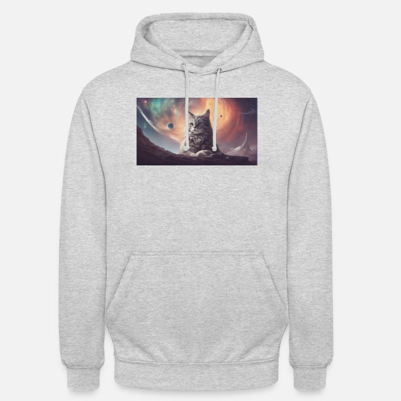 Chat de l’espace - Sweat-shirt à capuche unisexe - gris clair chiné