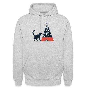 Chat de Noël - Sweat-shirt à capuche unisexe - gris clair chiné - Devant - Alina (178cm) & Michal (187cm)