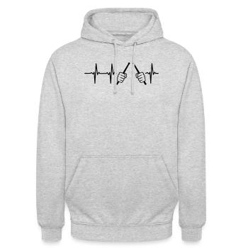EIN HERZ SCHLÄGT FÜR DRUMS - Unisex Hoodie - Hellgrau meliert - Vorne - Alina (178cm) & Michal (187cm)