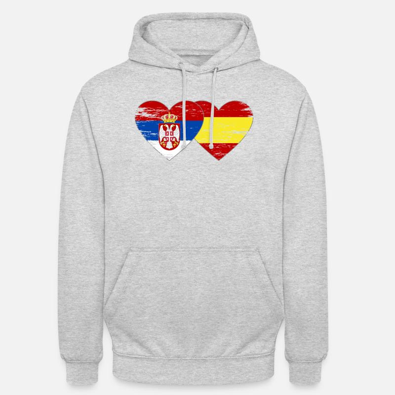 Serbie Espagne Drapeau Mains Coeur Forme Utilisé - Sweat-shirt à capuche unisexe - gris clair chiné