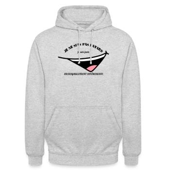 T-shirt "Pas bavard, juste intéressant" - Sweat-shirt à capuche unisexe - gris clair chiné - Devant - Alina (178cm) & Michal (187cm)