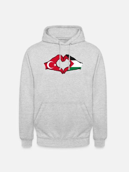 Turkey Palestine Heart Shape with Hands - Unisex Hoodie - light heather grey