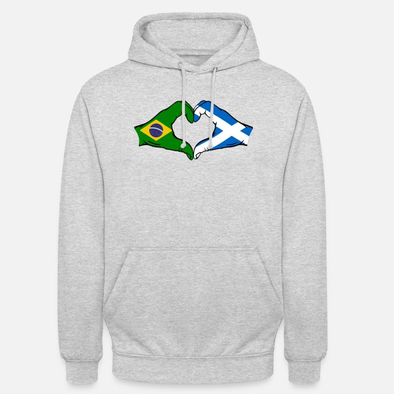 Brésil Ecosse drapeau mains forme de coeur - Sweat-shirt à capuche unisexe - gris clair chiné