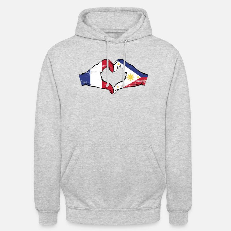 France Philippines Drapeau Mains Coeur Forme Utilisé - Sweat-shirt à capuche unisexe - gris clair chiné