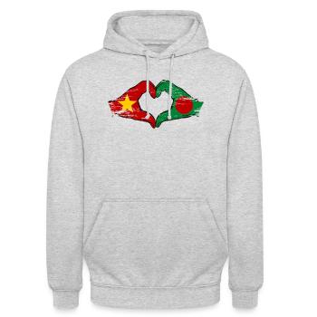 Vietnam Bangladesch Flagge Hände Herzform used - Unisex Hoodie - Hellgrau meliert - Vorne - Alina (178cm) & Michal (187cm)