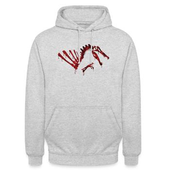 Roter Spinosaurus-Schädel - Unisex Hoodie - Hellgrau meliert - Vorne - Alina (178cm) & Michal (187cm)