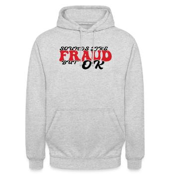Klingt nach Betrug, ist aber in Ordnung - Unisex Hoodie - Hellgrau meliert - Vorne - Alina (178cm) & Michal (187cm)