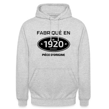 FABRIQUE EN 1920 PIECE D'ORIGINE - Sweat-shirt à capuche unisexe - gris clair chiné - Devant - Alina (178cm) & Michal (187cm)