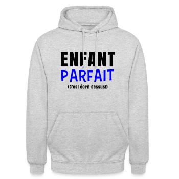 Enfant parfait c'est écrit dessus - Cadeau enfant - Sweat-shirt à capuche unisexe - gris clair chiné - Devant - Alina (178cm) & Michal (187cm)