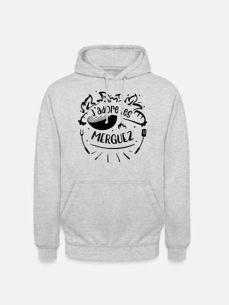 J'adore les merguez - Sweat-shirt à capuche unisexe - gris clair chiné