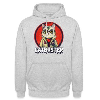 Catbuster /cat / funny - Sweat-shirt à capuche unisexe - gris clair chiné - Devant - Alina (178cm) & Michal (187cm)