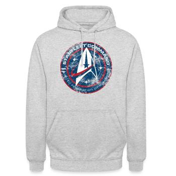 Star Trek Discovery Abzeichen Sternenflotte - Unisex Hoodie - Hellgrau meliert - Vorne - Alina (178cm) & Michal (187cm)