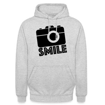 Smile, Camera Youtube Instagram Facebook - Unisex Hoodie - light heather grey - Front - Alina (178cm) & Michal (187cm)