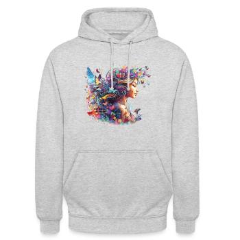 Création de l’ - Sweat-shirt à capuche unisexe - gris clair chiné - Devant - Alina (178cm) & Michal (187cm)