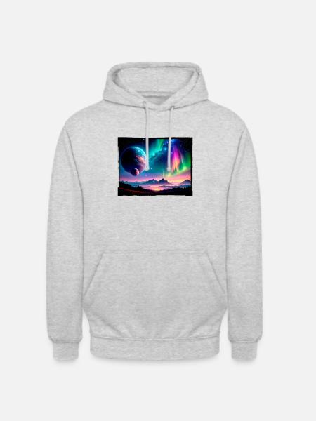 polarlichter,sterne,nacht,planeten - Unisex Hoodie - Hellgrau meliert