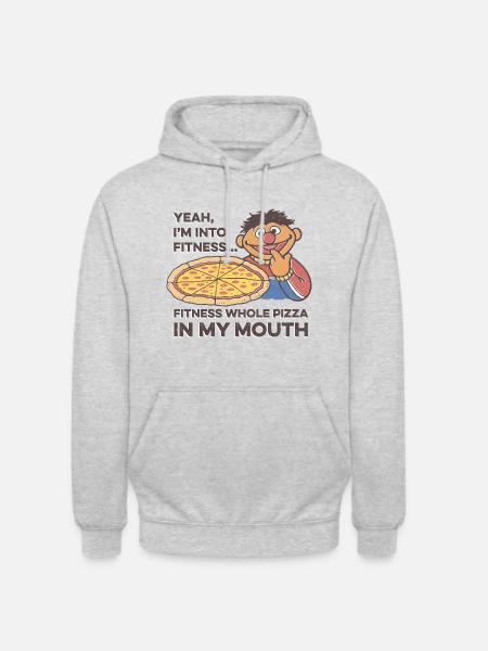 Sesame Street Ernie Fitness Pizza Citat - Luvtröja unisex - ljusgråmelerad
