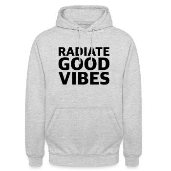 Dégagez de bonnes vibrations | Positif - Sweat-shirt à capuche unisexe - gris clair chiné - Devant - Alina (178cm) & Michal (187cm)