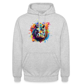 Hippopotame, Graffiti, Peinture, Coloré - Sweat-shirt à capuche unisexe - gris clair chiné - Devant - Alina (178cm) & Michal (187cm)
