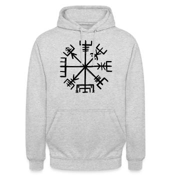 Vegvísir (schwarz) - Unisex Hoodie - Hellgrau meliert - Vorne - Alina (178cm) & Michal (187cm)