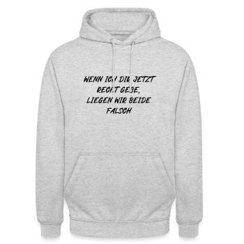 Wenn ich dir jetzt Recht gebe liegen beide falsch - Unisex Hoodie - Hellgrau meliert - Vorne - Alina (178cm) & Michal (187cm)