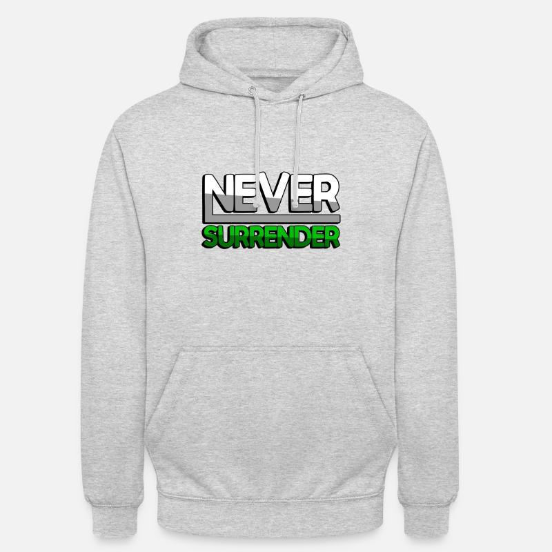 NEVER SURRENDER (Vert) - Jeux - Sweat-shirt à capuche unisexe - gris clair chiné