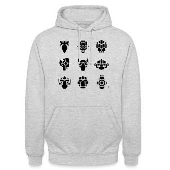 Stammesfamilie - Maskensammlung - Unisex Hoodie - Hellgrau meliert - Vorne - Alina (178cm) & Michal (187cm)