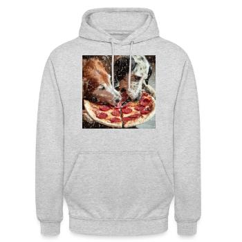 Deux chiens mangeant de la pizza salami - Sweat-shirt à capuche unisexe - gris clair chiné - Devant - Alina (178cm) & Michal (187cm)