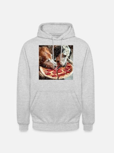 two dogs eating salami pizza - Unisex Hoodie - light heather grey