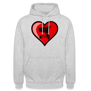 Coeur avec paniers Shopping plaisir de la consommation - Sweat-shirt à capuche unisexe - gris clair chiné - Devant - Alina (178cm) & Michal (187cm)
