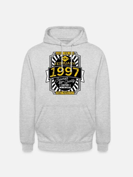 1997 FEBRUARY - Sweat-shirt à capuche unisexe - gris clair chiné
