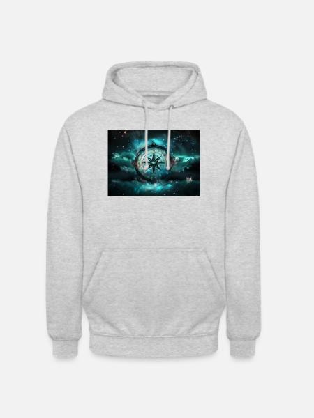 Nacht kompass - Unisex Hoodie - Hellgrau meliert