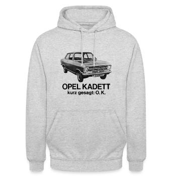 Opel Kadett Kurz Gesagt: O.K. Witziger Spruch - Unisex Hoodie - Hellgrau meliert - Vorne - Alina (178cm) & Michal (187cm)