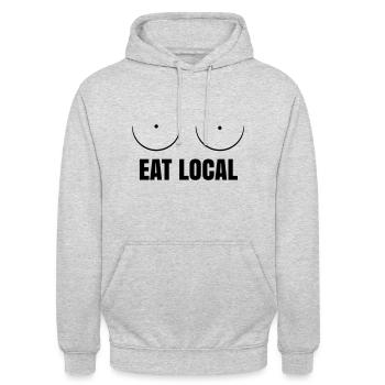 Regional Essen - Brüste Brust Muttermilch Stillen - Unisex Hoodie - Hellgrau meliert - Vorne - Alina (178cm) & Michal (187cm)