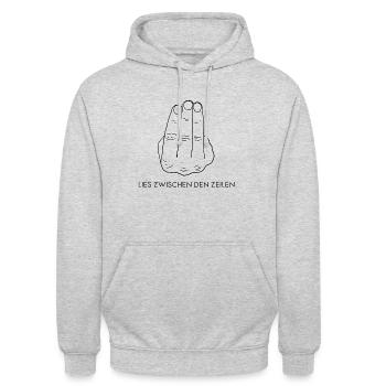 Lies zwischen den Zeilen - Unisex Hoodie - Hellgrau meliert - Vorne - Alina (178cm) & Michal (187cm)